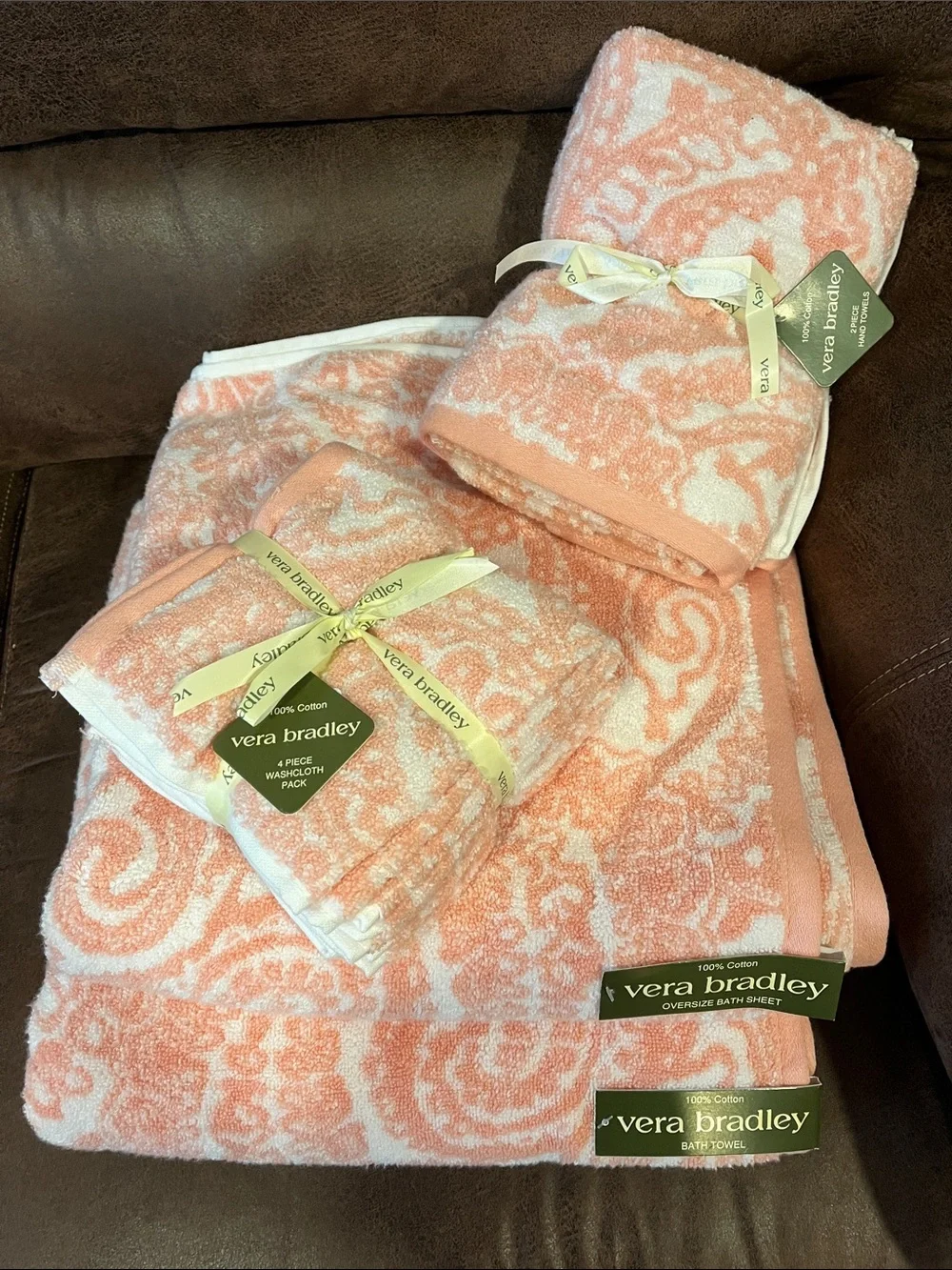 Vera Bradley Peach and White Paisley Towel  Set